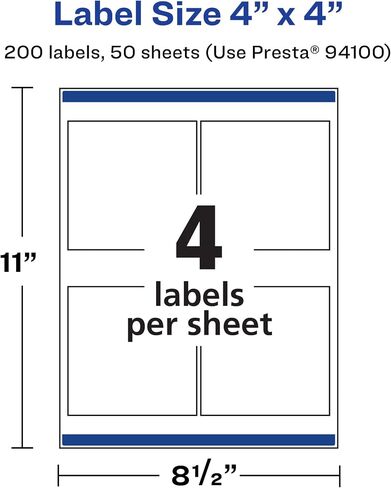 Avery Matte White Removable Square Labels with Sure Feed Technology, 4" x 4", 400 Removable Labels, Laser/Inkjet Printable Labels in Kuwait