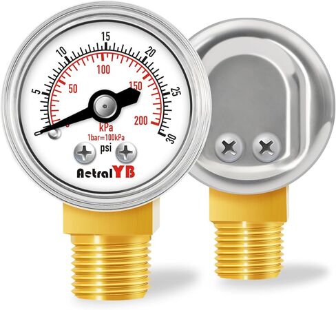 1 Inch Mini Pressure Gauge, 0-100 PSI Gauge, 1/8" NPT Lower Mount, Stainless Steel Case, Brass Internal, ±2.5% Accuracy, Pressure Gauge for Coffee Machines, Air Compressors, and Water Pumps in Saudi Arabia