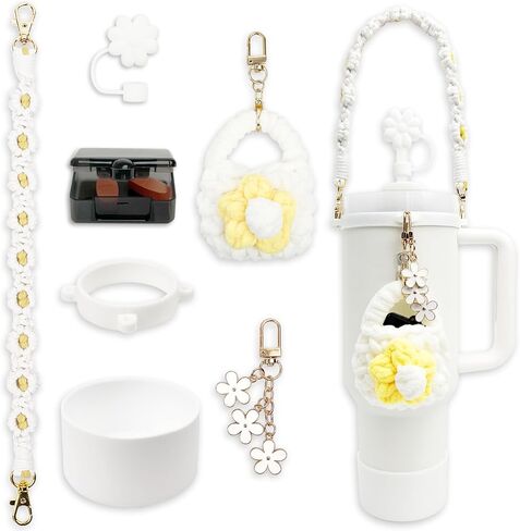 Stanley Cup Accessories Set for Pink Stanley 30oz & 40oz Tumbler with Handle - Includes Handle Strap, Silicone Boot, Keychain Charms, Earphone Pouch, Stanley Straw Cover, and Sealed Box in Saudi Arabia
