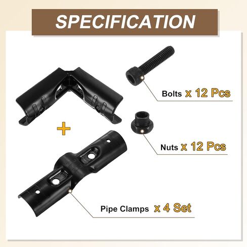 uxcell 2 Pcs Structural Pipe Connectors, 1-1/8" 4-way Metal Clamp Fittings Corner Pipe End Rails Clamp with Screws for DIY Shelf Garden Support, Black in Saudi Arabia