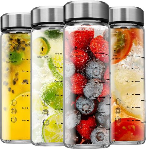 SIEROZUR Glass Juice Bottles 20oz- 4 Pack Wide Mouth Glass Bottles with Lids for Juicing Smoothies, Infused Water, Beverage Storage - BPA Free, Leakproof, Reusable, Borosilicate in Saudi Arabia