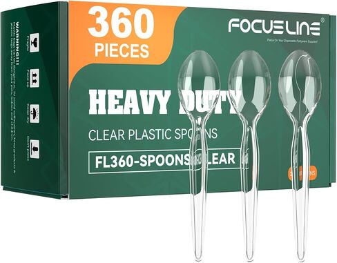 FOCUSLINE 360 Count Clear Plastic Forks Heavy Duty, Solid and Durable Premium Disposable Forks Bulk, Suitable for Catering, Parties, Events and Everyday Use in Saudi Arabia