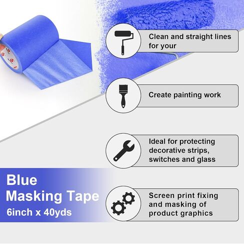 BOMEI PACK Wide Blue Painters Tape 6 Inches x 40 Yards, 3D Printing Tape for Laser Cutting, 21-Day Clean Removal Wide 6'' Masking Tape in Kuwait