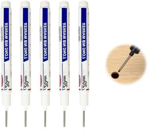 Multicolor Long Head Deep Hole Marker Pens,Permanent Markers, Set of 5, For Woodworking (White) in Kuwait