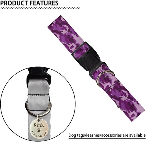 KEIAHUAN Purple Camo Dog Collar wih Quick Release Buckle and Safety Lock, Breathable Adjustable Puppy Collar for Small, Mediun, Large Dogs in Saudi Arabia