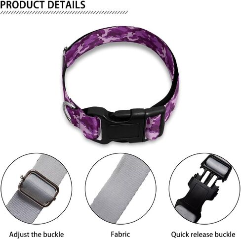 KEIAHUAN Purple Camo Dog Collar wih Quick Release Buckle and Safety Lock, Breathable Adjustable Puppy Collar for Small, Mediun, Large Dogs in Saudi Arabia