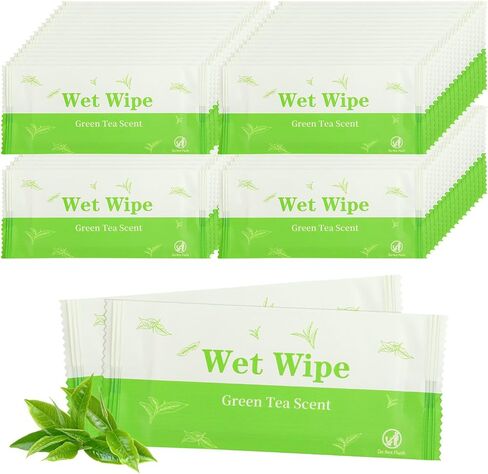 Individual Hand Wipes, 100 Pcs Wet Wipes Individually Wrapped, Wet Napkins Travel Size for Wedding, Barbecue, Restaurant, Green Tea Scent in Saudi Arabia