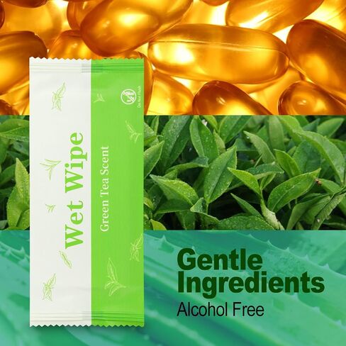 Individual Hand Wipes, 100 Pcs Wet Wipes Individually Wrapped, Wet Napkins Travel Size for Wedding, Barbecue, Restaurant, Green Tea Scent in Saudi Arabia