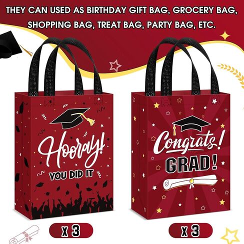 Sweetude 12 PCS 2025 أكياس هدايا التخرج مع مقابض غير منسوجة تهانينا غراد حقائب القابلة لإعادة الاستخدام لحزب القابل لإعادة الاستخدام لصالح تخرج التخرج الجامعي in Saudi Arabia