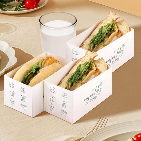 50 Pack Sandwich Take Out Boxes Paper Sandwich Boxes Take Out Food Containers Sandwich Packaging Boxes for Toast, Donuts, Sandwiches in Saudi Arabia