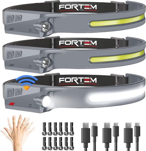 FORTEM Headlamp Rechargeable 2-Pack, 230° Wide Beam LED Head Lamp w/Motion Sensor, 6 Modes for Mechanic, 350 Lumen Hardhat Flashlight, Waterproof Headlight for Camping, Running, Hiking, Cycling in Saudi Arabia