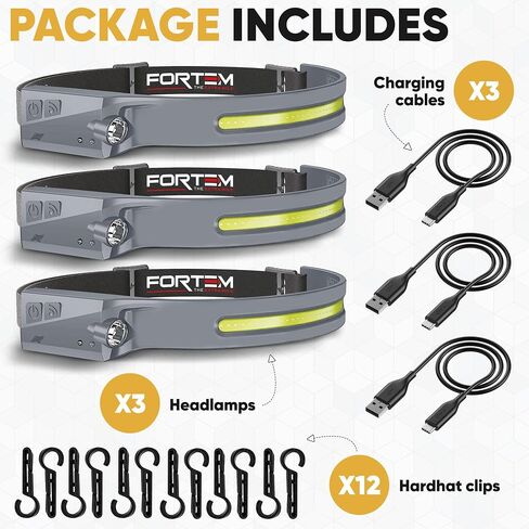 FORTEM Headlamp Rechargeable 2-Pack, 230° Wide Beam LED Head Lamp w/Motion Sensor, 6 Modes for Mechanic, 350 Lumen Hardhat Flashlight, Waterproof Headlight for Camping, Running, Hiking, Cycling in Saudi Arabia