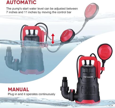 Sump Pump, 1/3 HP 1850GPH Automatic Submersible Utility Water Pump, Portable Electric Low Level Drain Water Removal Pump with Sensor Switch for Swimming Pool Basement Garden Pond Draining in Saudi Arabia