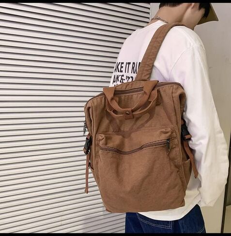 Sumleno Aesthetic Canvas Backpack for Women Men 15.6 Laptop Backpack Vintage College Backpacks Travel Rucksack Casual Daypack (Brown,One Size) in Saudi Arabia