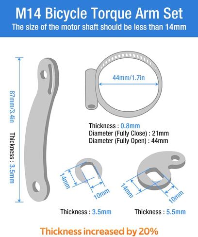2 Set Thickened Torque Arm Conversion Kit for Electric Bicycle Front or Rear, for 14mm / 16mm Motor shafts in Kuwait