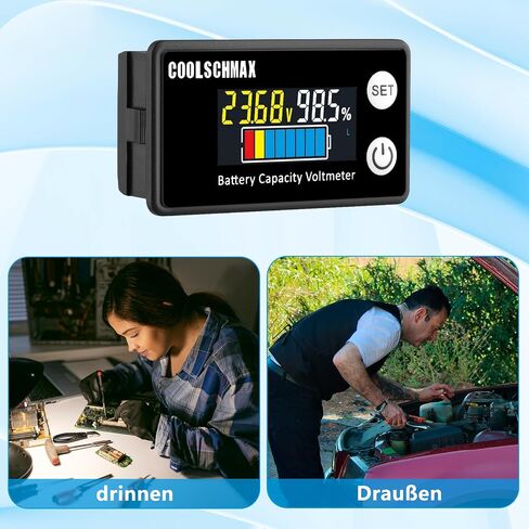 CoolschMax Waterproof lP67 Battery Monitor Buzzer Upgraded Precision for 12v 24V 48V 60V 84V Lead Acid, LiFePO4 Batteries, Lithium, Boat Motorcycle Golf Cart Battery Capacity Tester in Saudi Arabia