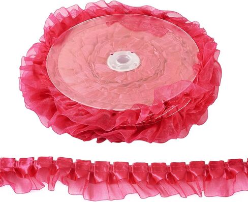 Craftdady 21.8 Yards Purple Ruffled Lace Trim Pleated Ribbons 1-5/8 inch Vintage Satin Organza Ribbons 2-Layer 40 mm Lace Edge Ribbon for Applique Sewing Wedding Embellishment in Kuwait