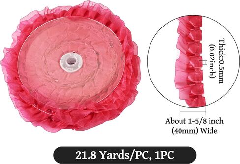 Craftdady 21.8 Yards Purple Ruffled Lace Trim Pleated Ribbons 1-5/8 inch Vintage Satin Organza Ribbons 2-Layer 40 mm Lace Edge Ribbon for Applique Sewing Wedding Embellishment in Kuwait