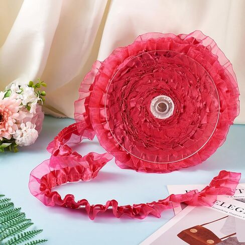 Craftdady 21.8 Yards Purple Ruffled Lace Trim Pleated Ribbons 1-5/8 inch Vintage Satin Organza Ribbons 2-Layer 40 mm Lace Edge Ribbon for Applique Sewing Wedding Embellishment in Kuwait