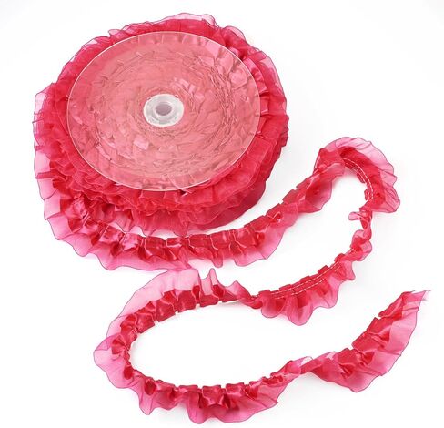 Craftdady 21.8 Yards Purple Ruffled Lace Trim Pleated Ribbons 1-5/8 inch Vintage Satin Organza Ribbons 2-Layer 40 mm Lace Edge Ribbon for Applique Sewing Wedding Embellishment in Kuwait