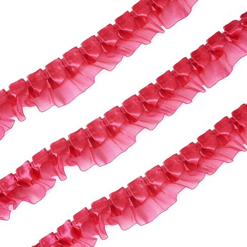 Craftdady 21.8 Yards Purple Ruffled Lace Trim Pleated Ribbons 1-5/8 inch Vintage Satin Organza Ribbons 2-Layer 40 mm Lace Edge Ribbon for Applique Sewing Wedding Embellishment in Kuwait