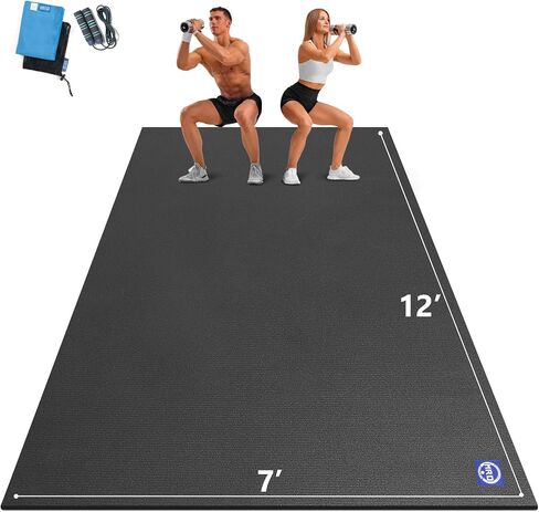 MRO Extra Large Exercise Mat 12'x7'/9'x7'/7'x7'/7'x5'(7mm), High-Density Workout Mats for Home Gym Flooring, Non-Slip, Extra Thick Durable Cardio Mat, Ideal for Plyo, MMA, Jump Rope - Shoe Friendly in Kuwait