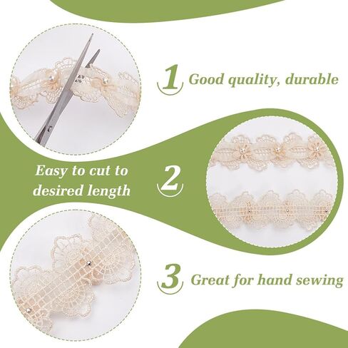 MAYJOYDIY 3 Yards 1.7inch Tan 3D Pearl Flower Lace Trim Beaded Floral Embroidered Lace Ribbon Sewing DIY Ribbon Craft for Bridal Dress Wedding Party Costume Hat Decoration in Saudi Arabia