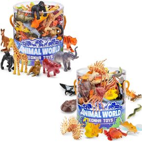 60 Pcs Zoo Animal and 48 Pcs Sea Animals Toys with Gift Box, Realistic Small Plastic Animal Figure Sensory Bins, Jungle&Sea Animal Party Favors, Cupcake Topper, School Education, Birthday Gifts for