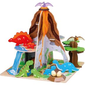 Bigjigs Toys Island Wooden Dinosaur - PlaySet كاملة ما قبل التاريخ