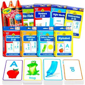 بطاقات Flash School School Super Met for Toddlers/Kids ~ 8 عبوات (ABC ، ​​الأرقام والألوان والأشكال ، الإضافة ، الطرح ، أكثر مع 300 ملصق مكافأة)