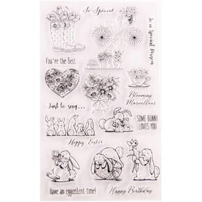 Linda Craft 1PC Happy Easter Bunny Clear Clear Stamps لزخارف البطاقات و DIY Scrapbooking 12x20cm