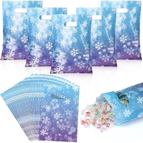 RELITHICK 60 PCS SNOWFORK Party Gift With Monled Blue and Purple Wonderland Frozens Plastic Goodie Facs for Small Business Shopping Holiday Party Supplies ، 9.7 "× 6.6"