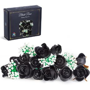 HI-REEKE Flowers Rose Bouquet Building Block Set, Artificial Black Roses Botanical Building Set Toy for Women-660PCS