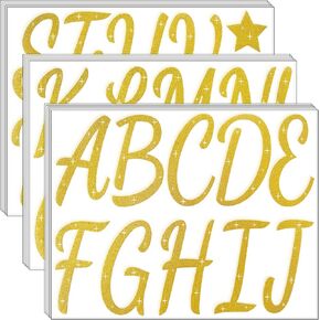 Waynoda 155 Pcs 15 Sheets Bulletin Board Letters 4 Inch Glitter Letter Stickers for Poster Board Stick on Letters for Bulletin Board Classroom School Home Office Decor(Gold)