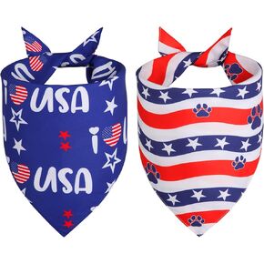 Large 4th of July Dog Bandana 2-Pack: Reversible American Flag Breathable Scarf for Large Dogs - Patriotic Parades Pool Party Dog Accessories