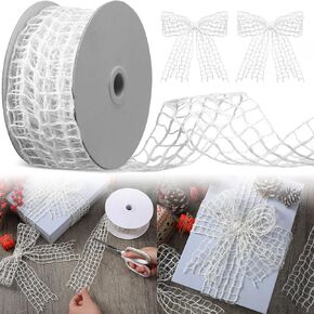 أبيض شبكة الخيش الشريط ريفي جوت مفتوحة النسيج الخيش صافي الشريط النسيج DIY حرفة هدية القوس القوس الزهور ديكور الحرف ديكور المنزل 2.5 "× 10 ياردة