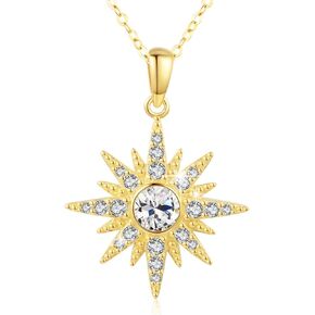 YEESIA Starburst Necklace 925 Sterling Silver Opal/Moonstone Necklace Star Gold Plated Sunburst Necklace Opal Moonstone Star Valentines Day Gifts for Girls Women Sister