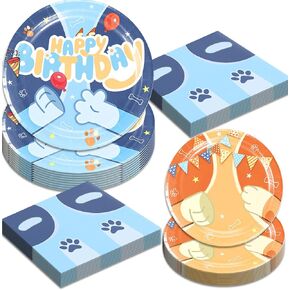40 PCS Cartoon Blue Dog Party Supplies ، Cartoon Dog Themply Table Pwable مع لوحات عشاء وألواح الحلوى والمناديل للبنين والبنات زخارف حفلة عيد ميلاد خدمة 10 ضيوف