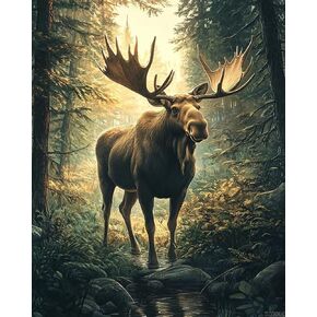 Zuvrdiai Elk Paint by Numbers Kit للبالغين ، وأطقم الطلاء المائية الأكريليك على القماش ، والطلاء حسب عدد الحرف اليدوية للزيت مثالية لديكور الجدار المنزلي 16 × 20 بوصة