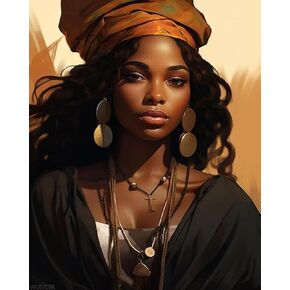 Wuivctr African American امرأة الطلاء بأرقام للبالغين ، والمرأة الجميلة للزيوت الأكريلية بأرقام أرقام للمبتدئين مع فرش الفنون القماش لديكور الجدار 16 × 20 بوصة