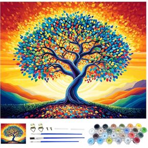 Webeedy Tree of Life Paint by Numbers for البالغين المبتدئين الكاملة طلاء طلاء اللوحات القماشية بواسطة مجموعة الأرقام ، وطلاء DIY و SIP لديكور الجدار المنزلي هدايا فريدة ، 40x50cm/16x20 ''