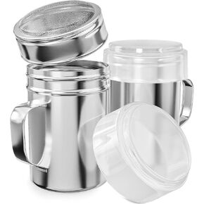 CUSINIUM 10 Ounce Ivory Powdered Sugar Shaker Duster With Handle - Fine Mesh - With Plastic Cap - Pack of 2