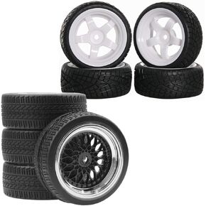 OD 2.55" 12mm Hex White 5-Spoke Plastic Wheel Rims & Rubber Tires & RC 1/10 On Road Tires & Wheel 12mm Hex Plastics Rims