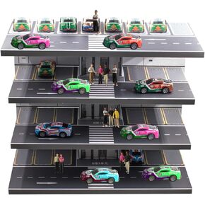 1/64 Scale Diecast Toy Car Storage and Collection, Parking Garage Diorama with Elevator, Display Case for Toys Model Cars, Freestanding Storage with 4 Levels 26 Spots Maximum 40 Cars