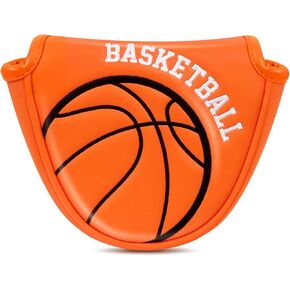 Mallet Putter Cover Magnetic for Mallet Heel Hosel Shaft Putters Basketball Bowling Rugby Pattern Sports Design Embroidery Orange Yellow Brown Leather Personalized Your Golf Bag