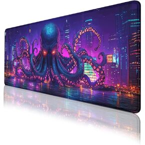Octopus Gaming Mouse Mouse Desk Pad Neon Cityscape Cthulhu Mousepad XL Garge Gaming Mouse Mouse Pad Baptop لوحة مفاتيح MAT Decore Decore للنساء Girl 31.5 "x11.8"