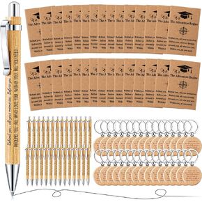 90 PCS CLASS من 2025 هدايا التخرج الملهمة الجيب الكتاب الجيب Kraft وأقلام Bamboo Point مع هدايا تخرج مفاتيح خشبية لابن ابن الابن كبار الطلاب