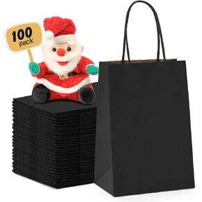 METRONIC 100 Pack 5.25x3.75x8 Small Black Gift Bags, Kraft Paper Bag with Handles, Shopping Bags for Small Business, Boutique, Gift Wrap Bulk