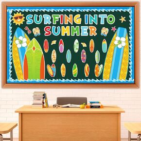 Summer Classroom Bulletin Board Decorations Surfboard Surfing Bulletin Board Set Surfing Into Summer Paper Cutouts for Surfboard Sign Teacher SClassroom School Home Kindergarten Supplies