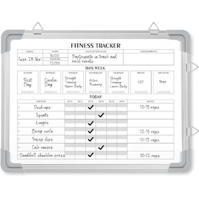 Lincia Dry Erase Gym Whiteboard Fitness Tracker Workout Calendar Planner Dry Erase Hanging Removable to Do List for Wall Whiteboard with Aluminum Frame for Gym Fitness Program 12 x 16 Inches